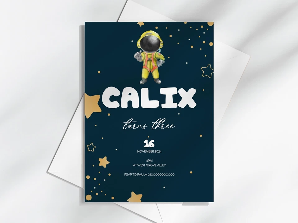 Personalised Stars Space Kids Birthday Party Invitations with Envelopes - Image 3 of 4