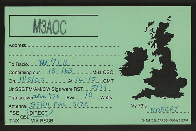 QSL Radio Card''M3A0C,Map of England,Robert'',England(Q4595)