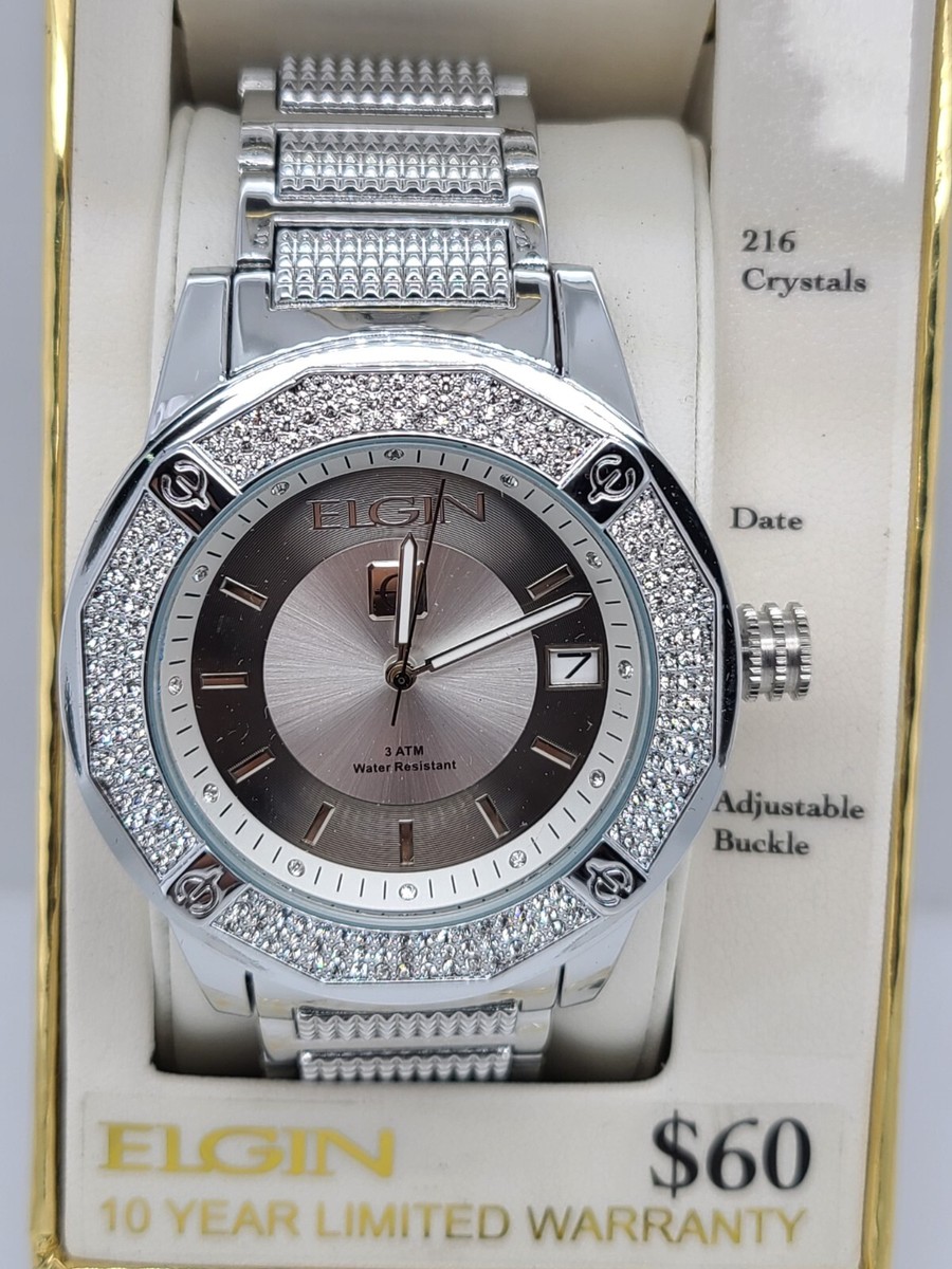 Elgin Men's Analog Wristwatch with Silver-tone Bracelet Watch