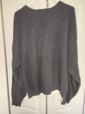 VINTAGE EDDIE BAUER GRAY KNIT COTTON MEN'S SWEATER PULLOVER SIZE L MADE IN USA