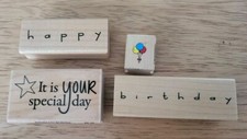 Happy Birthday Themed Wood/ Rubber Stamps Scrapbook, Balloons Lot Of 4