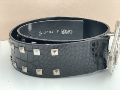 小物 VERSACE Crocodile belt Versace Medusa Coin Crocodile-embossed Leather Belt in Black for