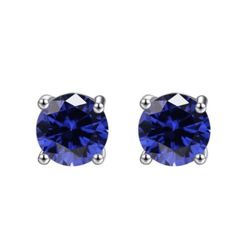 14K Solid White Gold 4mm Round Birthstone Stud Earrings with screw back - Picture 16 of 19