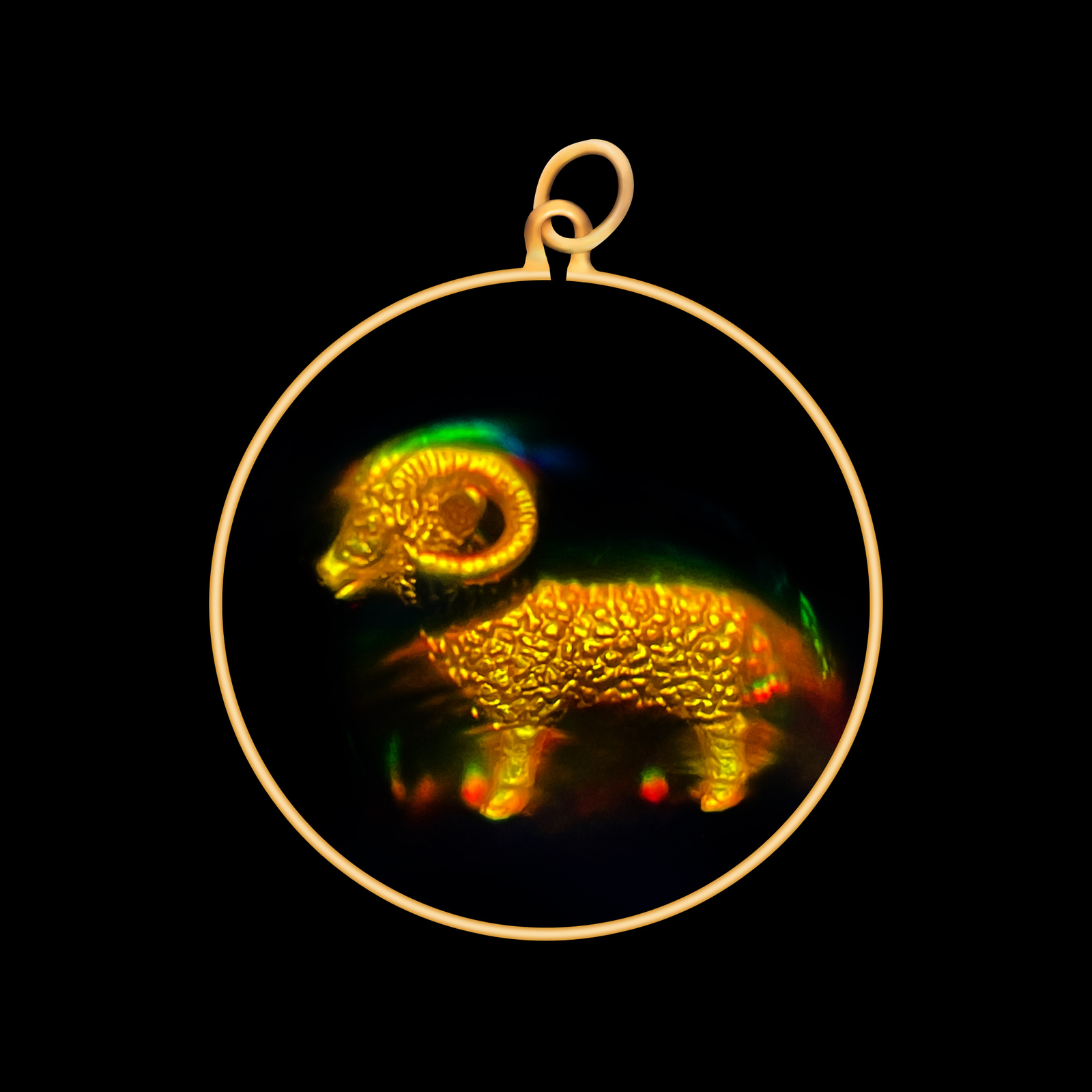 9ct Gold Hologram Pendant - Zodiac Aries Ram (Medium) - No Chain