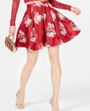 99 Sequin Hearts Junior Red Pink Floral Pleat Fit Flare Formal Skirt Size 13