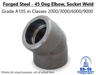 1'' Class 6000 Socket Weld 45 Degree Elbow A105 Forged Steel Fitting (Lot of 4)