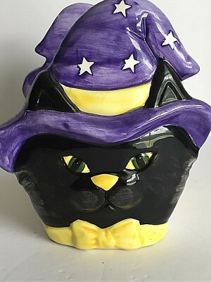 Halloween Decor Ceramic Black Cat Witches Hat Designed Candy Dish 6.5''T x 6''W