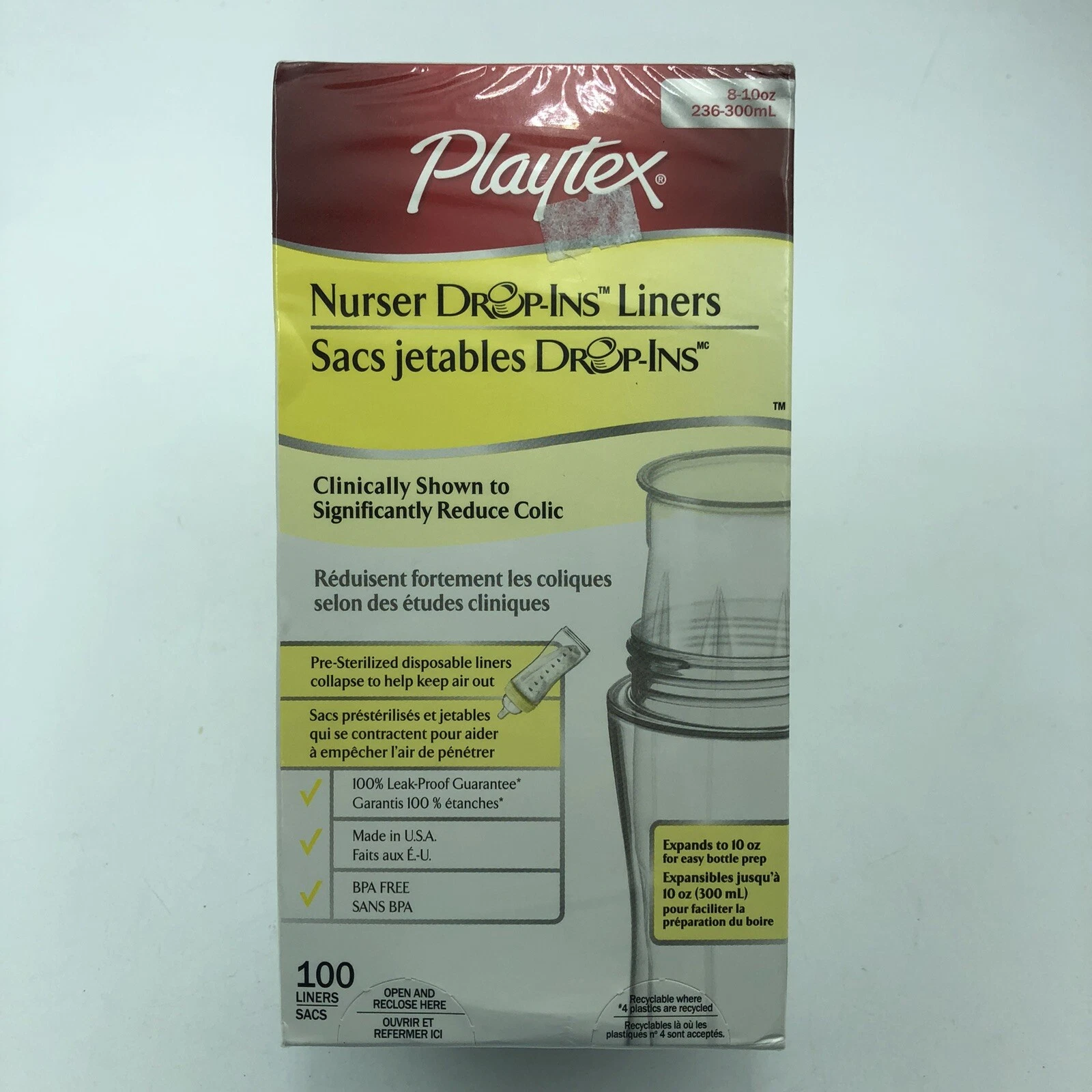 Playtex Drop Ins Liners For Baby Nurser Bottles 8-10 oz 100 Count