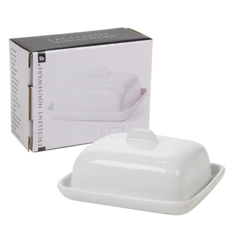 Ceramic Mini Butter Dish Serving­ Bowl With Lid White 12cm Boxed China