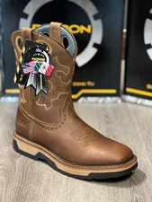 MEN'S CRAZY TAN SQUARE TOE WORK BOOTS COWBOY SOFT & STEEL TOE PULL ON BOTAS