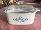 Vtg MCM Corning Ware Sq Bowl Cornflower Blue w/ Pyrex lid 1.5 qt 6.5/6.5/2.5 EVC