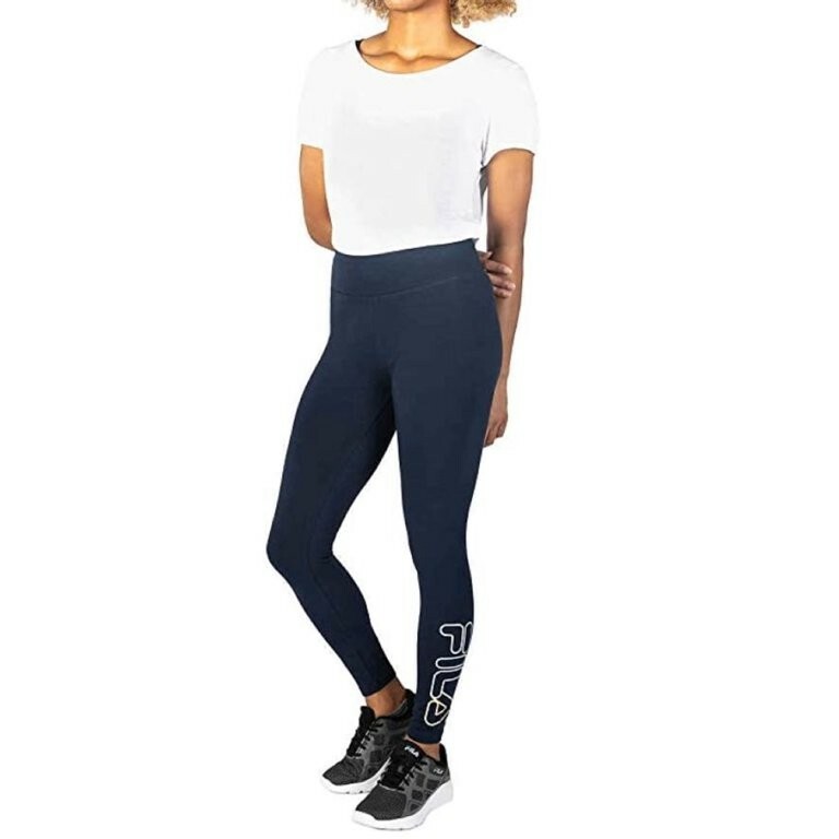 Leggings Fila blu logo vita alta cotone caviglia pavone donna taglia XS allenamento