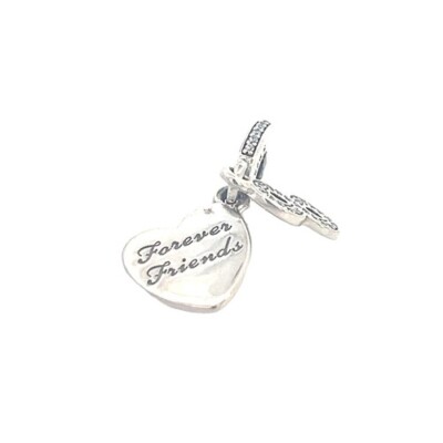 Authentic Pandora 925 #791948cz  Forever Friends heart dangle slide charm NEW