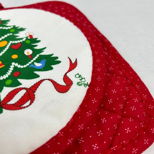 1980s Christmas Potholders Set of 2 Quilted Christmas Tree Print Hot Pads VTG - Picture 3 of 8