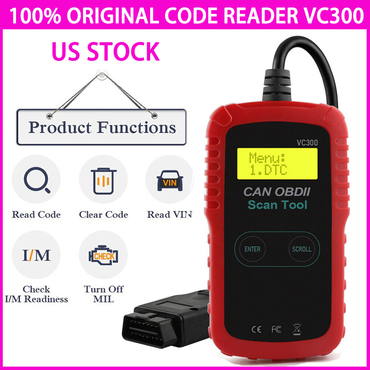 VC300 OBDII OBD2 Scanner Universal Car Fault Code Reader Engine Diagnostic Tool-image