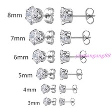 Top Quality Men Women's Stainless Steel Round Cubic Zirconia Stud Earrings