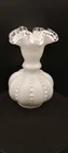 Vintage Fenton Glass White Silver Crest Beaded Melon Ruffled Vase 6 1/4" High