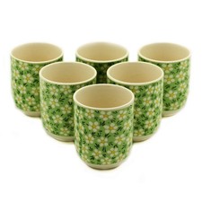 Herbal Daisy Tea Cups – Green Floral Ceramic Tea Cups (Set of 6)