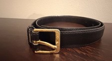 Vtg YSL Yves Saint Laurent Black Cowhide Leather Belt Gold Tone Buckle 32/80 Men
