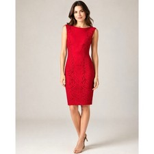 Vintage Caché Red Sleeveless Sheath Dress Size 2 Stretch Jersey Knit Made in USA
