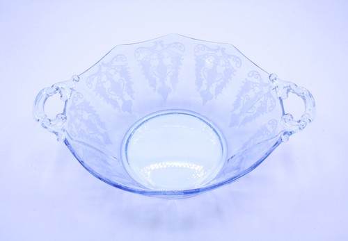 Cambridge Glass Serving Bowl Willow Blue Decagon #733 Etch Birds Urn Pendant - Picture 2 of 12