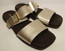 Women’s Clark’s Ofra Slide Big Buckle Leather Sandals Champagne Size 6.5