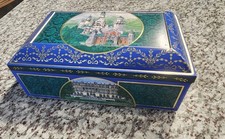 Vintage E. Otto Schmidt Lrg Lebkuchen Ginger Bread Tin w/Hinged Lid GERMANY Blue