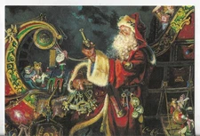 NOS LEANIN' TREE Christmas Card 6.75x4.75 Santa Claus and His Magical Sleigh