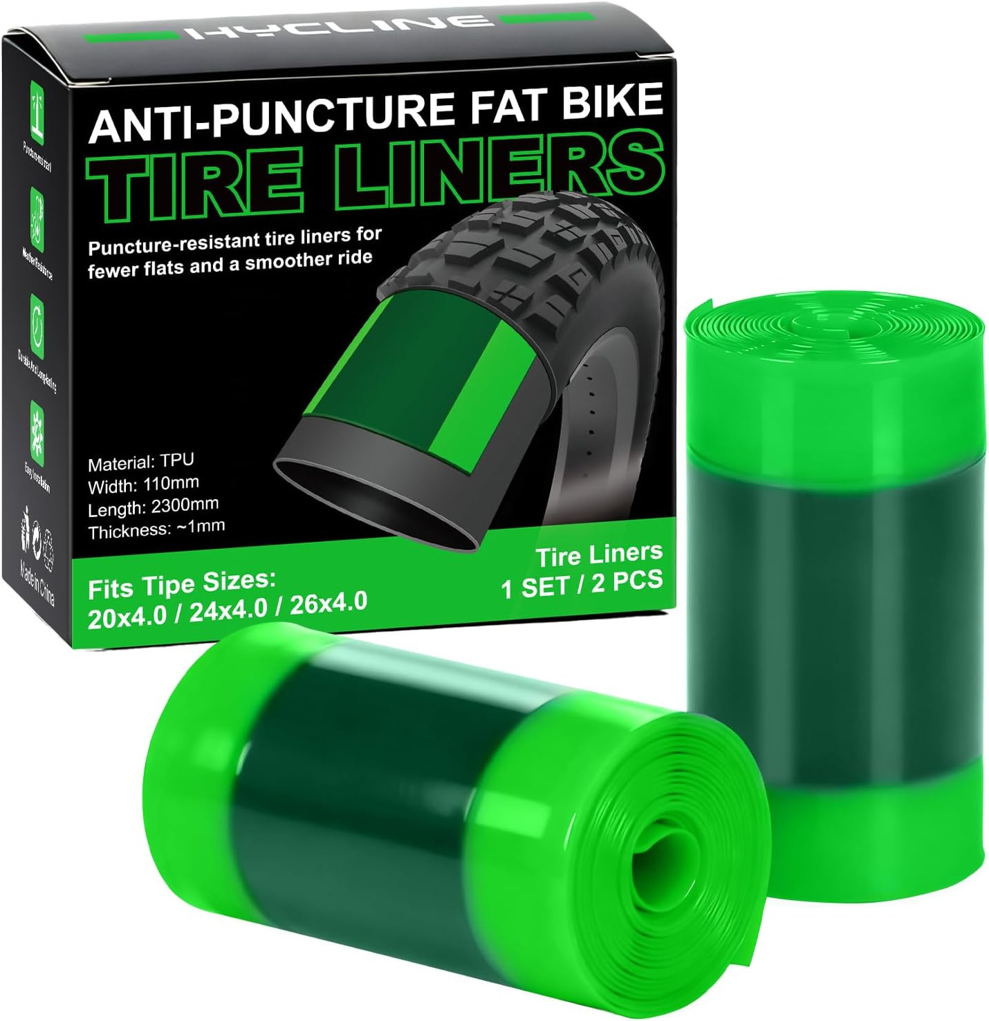 2 Pack Fat Tire Liners, 110Mm Wide TPU Puncture Proof Inserts for 20/24/26X4.0 I