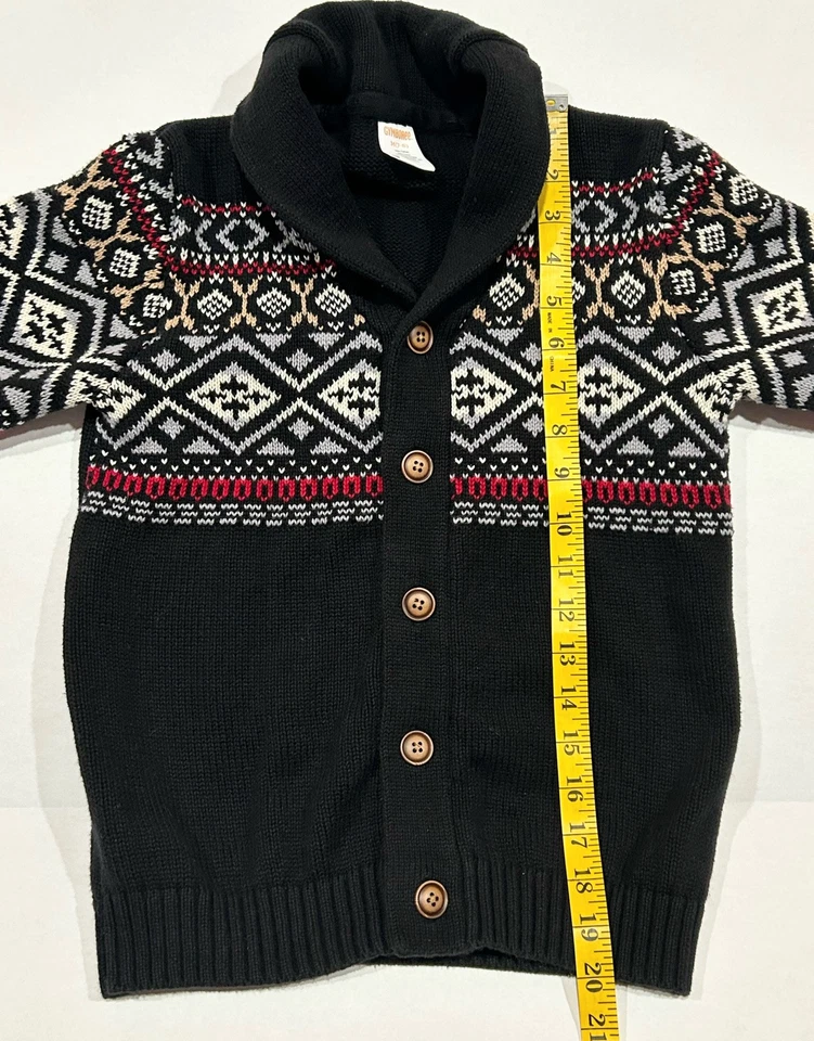 Gymboree Fair Isle Cardigan Sweater Shawl Collar Boys Sz M 7-8 Black White Red - Image 4 of 4