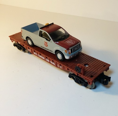 #ad RARE MENARDS O GAUGE FLAT CAR WITH WISCONSIN F150 MAINTENANCE TRUCK NEW NO BOX $24.99