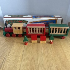 Train Wooden, Engine, two cars with opening sides plus four additional pieces