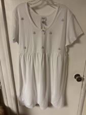 Talbots Intimates 100 Cotton Size M Textured Sleep Gown W/Embroidered Roses