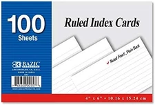 BAZIC 100 Ct 4 Inch X 6 Inch Ruled White Index Card