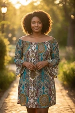 Win Win Women’s Tunic Top/ Dress Sz 2XL-3XL Multicolor Hippie Bohemian Peasant