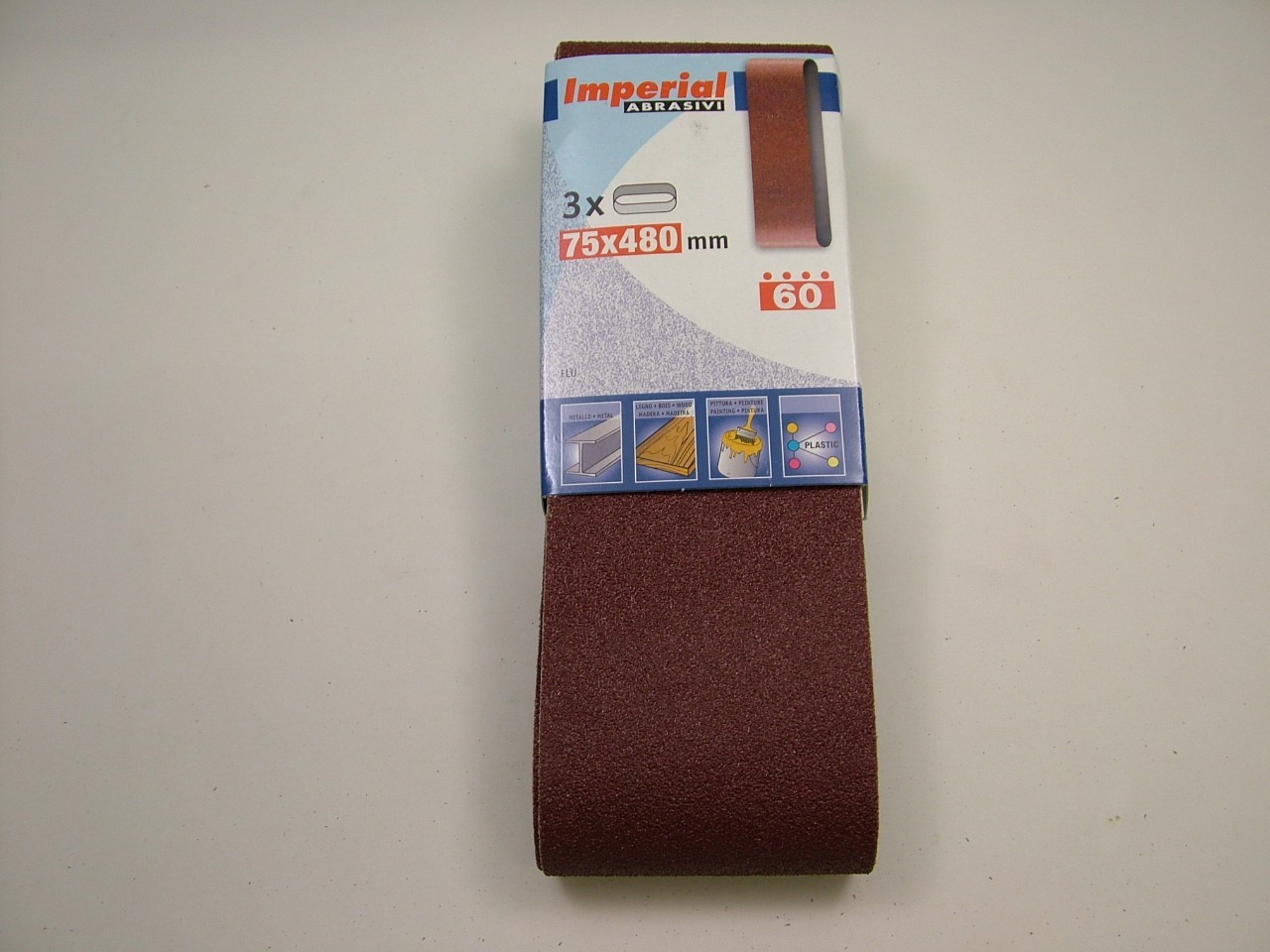 Sanding belts 75x480mm med.coarse 60 grit, pack 6 belts,premium quality European
