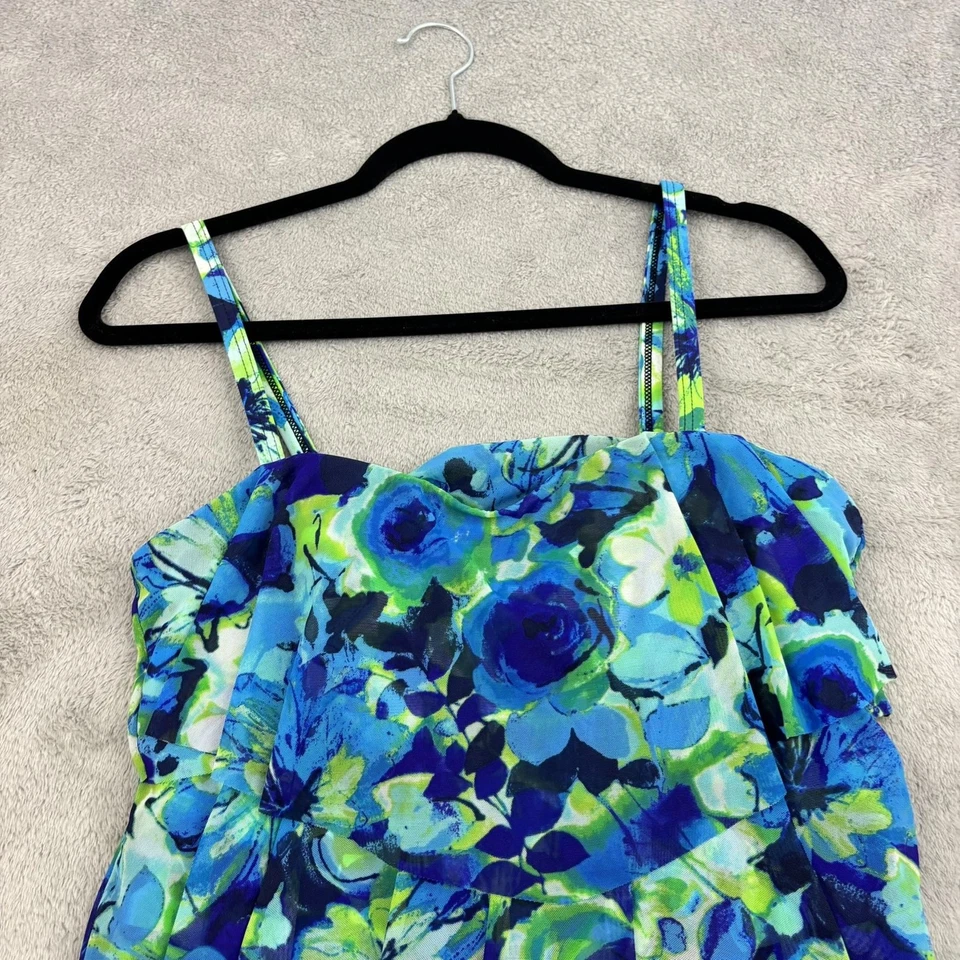 Traje de baño de una pieza Fit 4 U para mujer 10 azul floral con volantes elásticos playa Foto 3 de 4