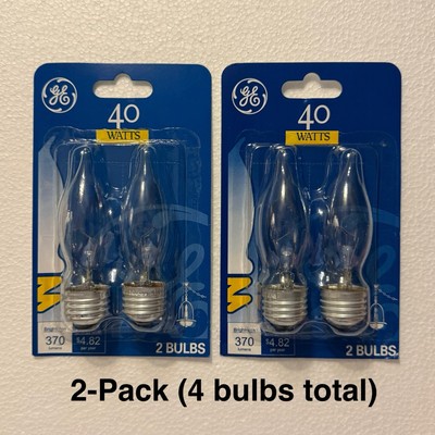 4 GE Light Bulbs 40Watts Bent Tip Crystal Clear Medium Base Decorative NEW 2-pk