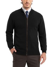 Men's Full Zip Up Sweater Cardigan Pure Cotton Stand Collar XX-Large Black