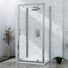 Polished Chrome Pivot Door 3-Sided Shower Enclosure Walk In Cubicle Side Panel