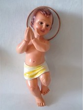 Statuina Statua Natività Cristiana Cattolica Bambino Gesù Aureola Dorata Grande 7"