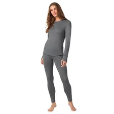 Womens Thermal Underwear Set - Fleece Lined Long Johns  Top - Grey XL