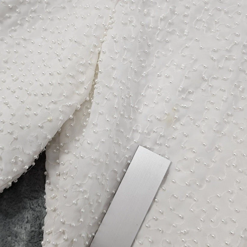 Top vintage anni 80 creativo touch donna L bianco blu perline farfalla smerlato - Immagine 3 di 4