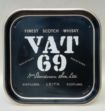 VAT 69 Scotch Whisky Advertising Tray Vintage Metal Barware 35cm Square