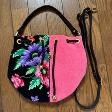 FEILER Poppies Canvas Handbag Pink Cotton Tote Unisex 2Way Bag Authentic