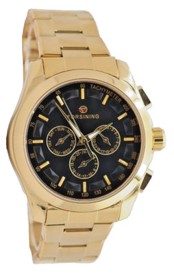 Forsining Automatikuhr Herren 44mm Schwarz Gold Farben mit Kalender Sport Neu