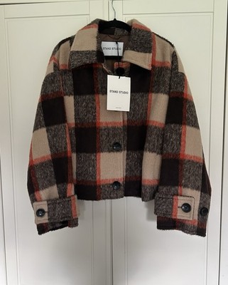 Stand Studio (Over Sized) Alexia Checked Brushed-Felt Jacket / Coat Size 38 New