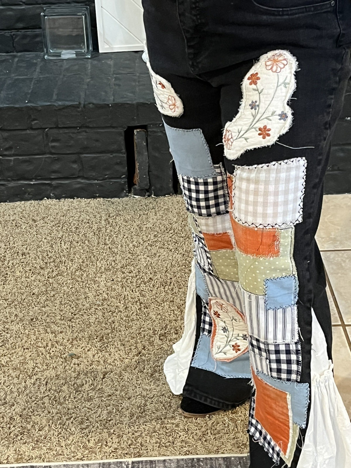 Custom Hand-Crafted Patchwork Denim Jeans with Co… - image 4