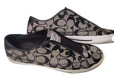 COACH Bev Monogram Slip-On Laceless Sneakers Size 10B Canvas Leather Vintage
