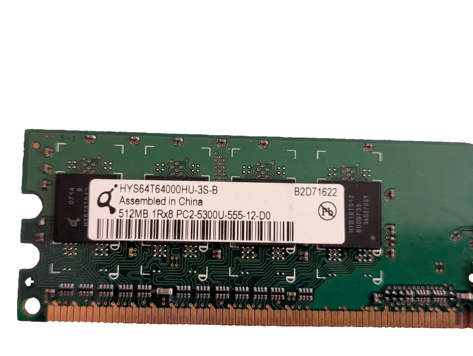 Qimonda 1GB DDR2 PC2-5300U 667MHz Desktop RAM Module HYB18T512800AF-3S 1Rx8 - Image 2 of 3